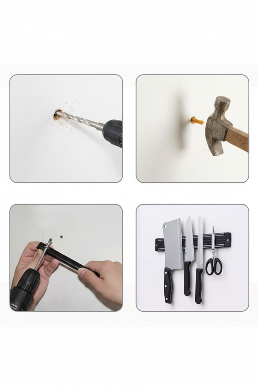 Magnetic Knife Rack Wall-Mounted Kitchen Organizer